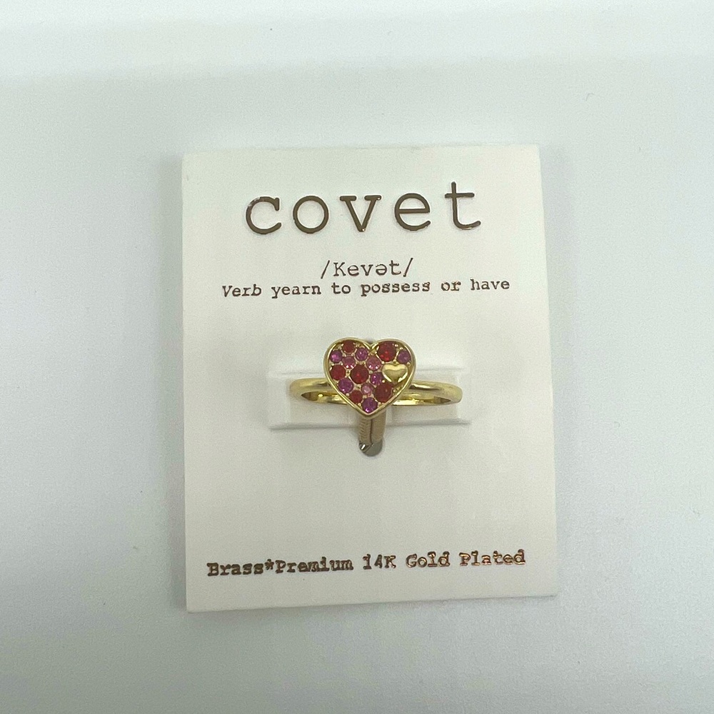 NEW COVET Heart Shaped Gold Tone Pavé Ring sz 7.5